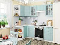 Небольшая угловая кухня в голубом и белом цвете Вологда